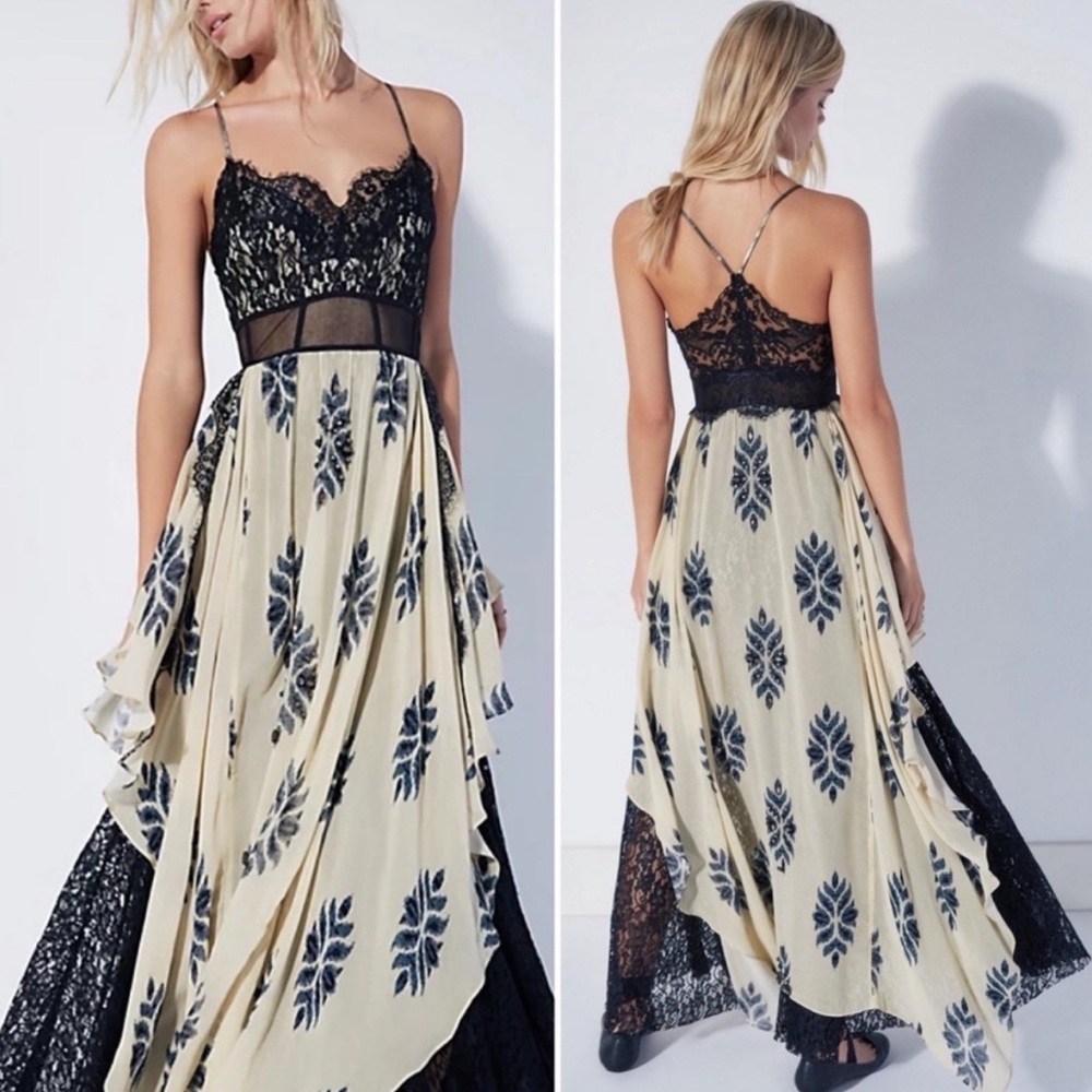 Reserved For @kandacedaralynn. Free People Black and Cream Patterned Maxi Dress